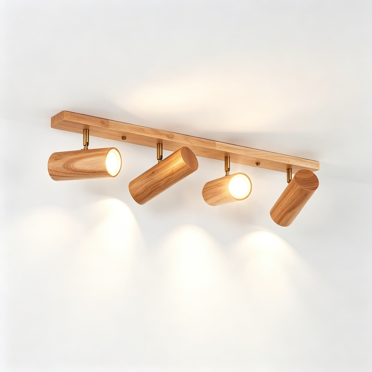 Nordic Wooden Multi-Head Spotlight Wall Lamp – Minimalist LED Wall Light for Living Room & TV Background