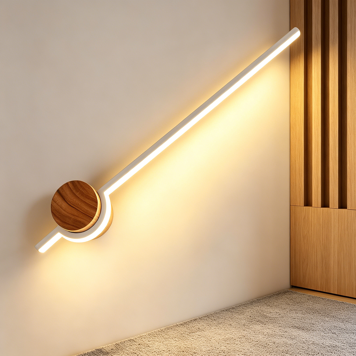 Japanese Minimalist Wooden Wall Lamp – LED Linear Bedside Light for Bedroom, Hallway & Background Wall