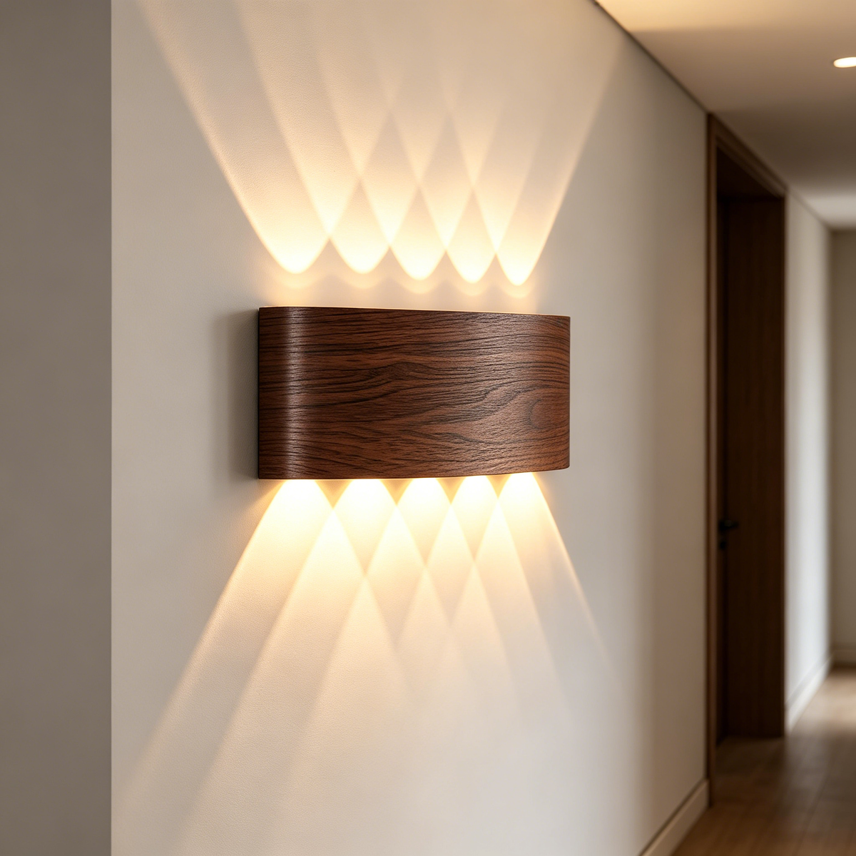 Modern Waterproof LED Outdoor Wall Light – Wood Grain Up Down Wall Sconce for Porch, Hallway & Exterior Wall
