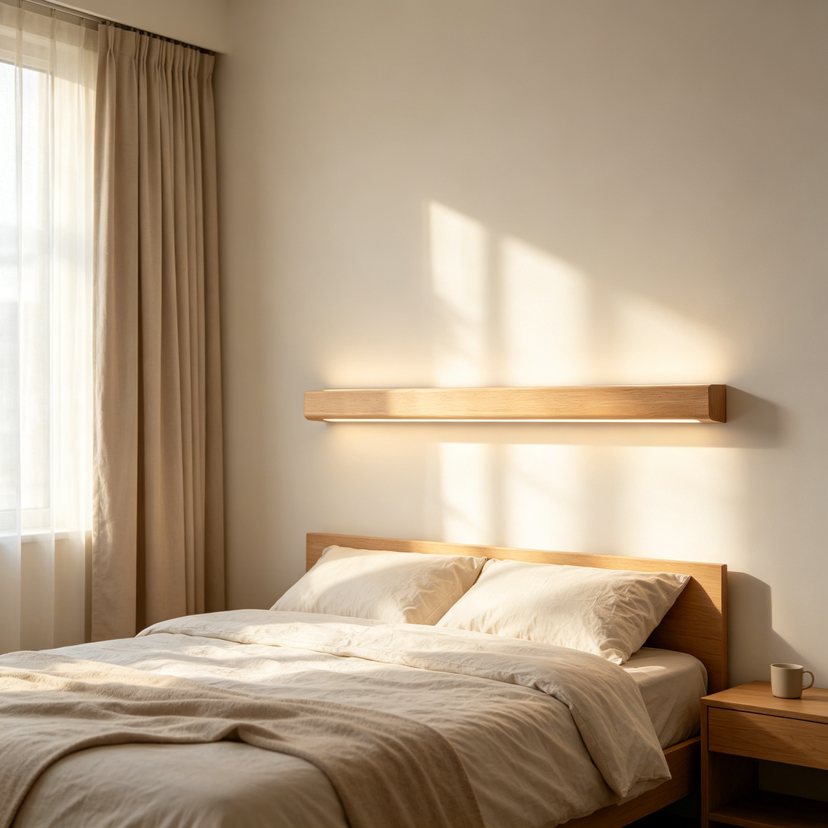 Nordic Minimalist Wooden Linear Wall Lamp – LED Bedside Background Light