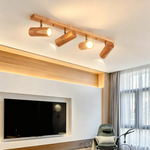 Nordic Wooden Multi-Head Spotlight Wall Lamp – Minimalist LED Wall Light for Living Room & TV Background