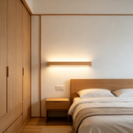Japanese Minimalist Wooden Wall Lamp – LED Linear Bedside Light for Bedroom, Hallway & Background Wall