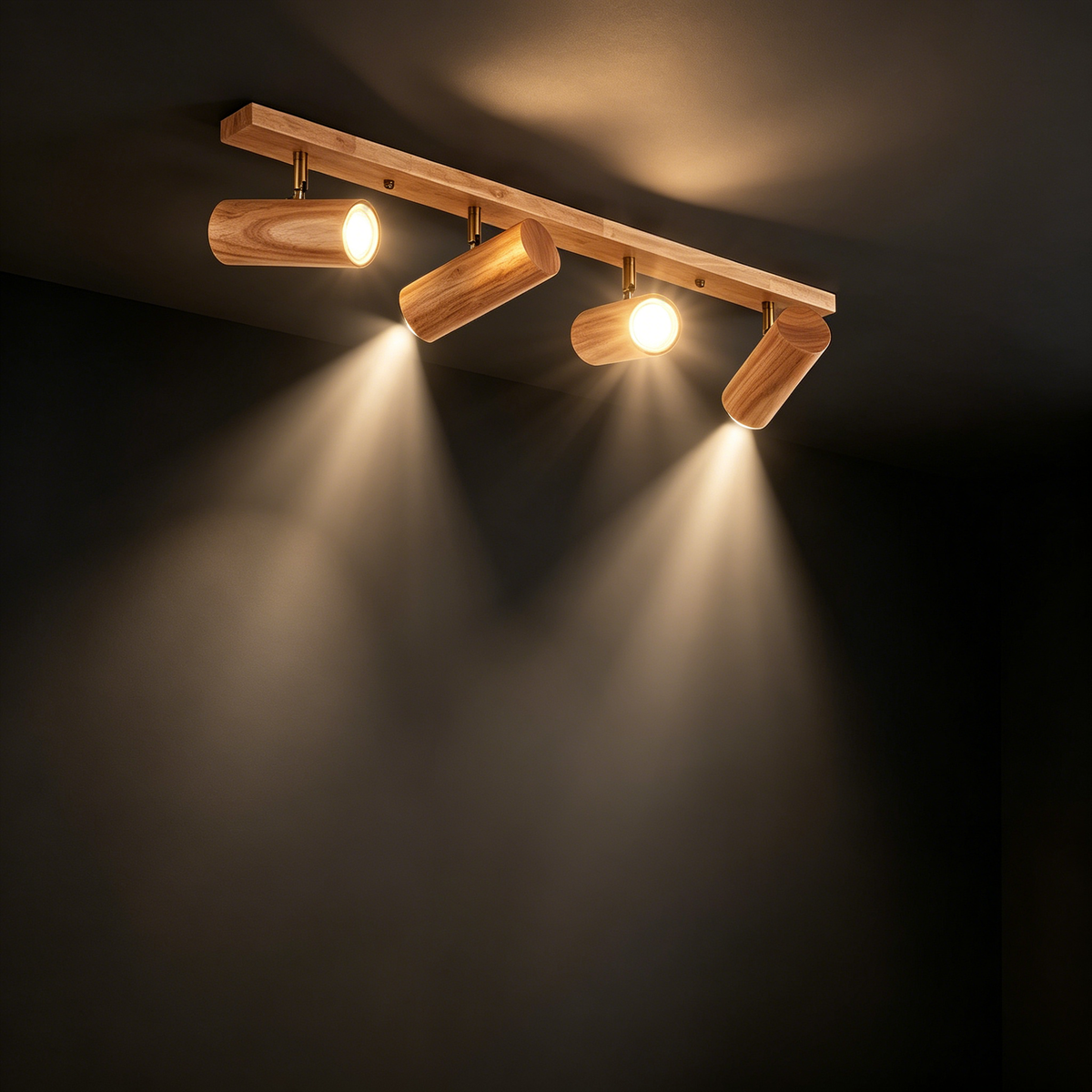 Nordic Wooden Multi-Head Spotlight Wall Lamp – Minimalist LED Wall Light for Living Room & TV Background