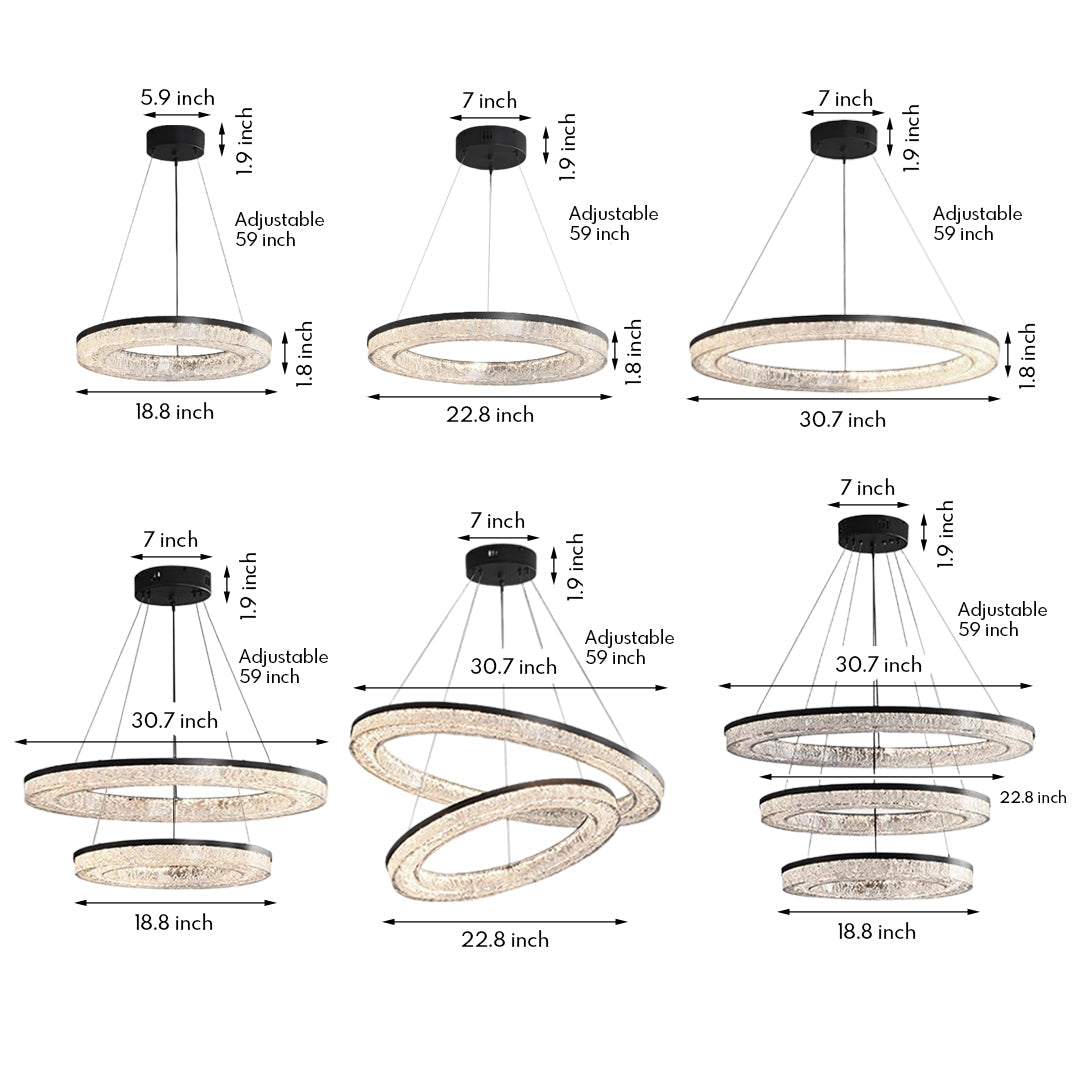 Lumière Ring Pendant Chandelier in Black and Crystal
