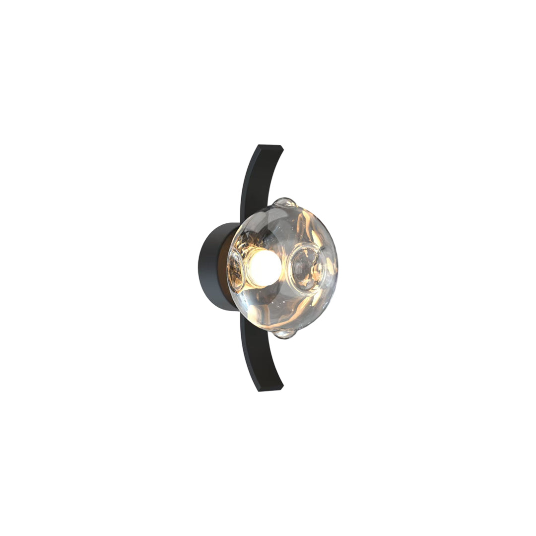 Modern Glass Wall Sconce with Black Iron Frame, Smoke Gray Shade, Dimmable LED