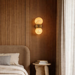 Italian Brass Up and Down Moon Wall Sconce with Marble Shade