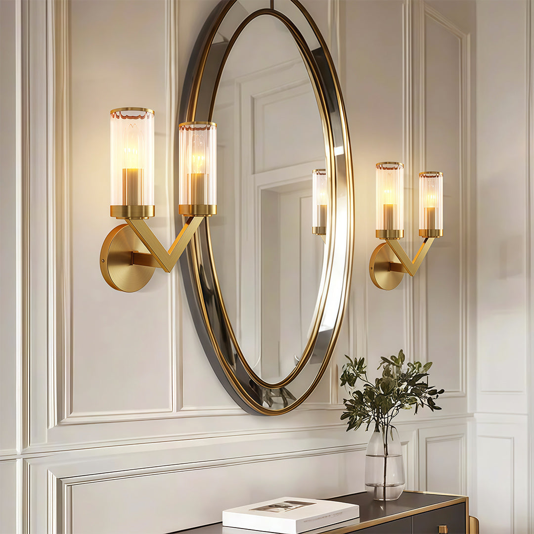 Aurelia Double Glass Wall Sconce in Pure Copper