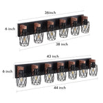 Black Metal Cage Vanity Light with Walnut Accents for Bathroom Mirror