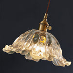 Japanese Floral Glass Pendant Light in Brushed Brass