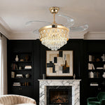 Luxury Crystal Ceiling Fan with Gold Iron Frame and Dimmable LED Light