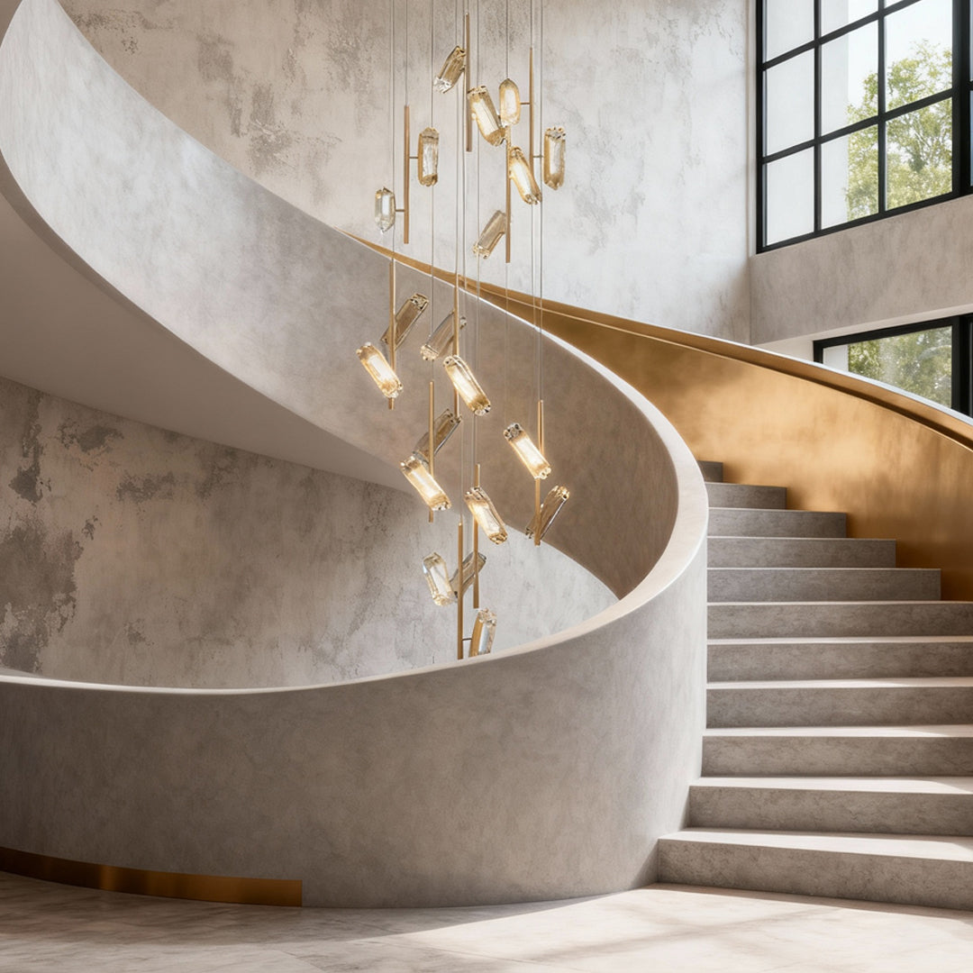 Luxury Linear LED Staircase Chandelier in Gold Aluminum