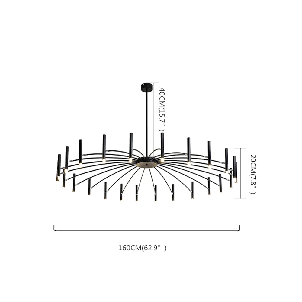 Ligmodern 24 Light Streamlined Round Chandelier 24 Led Bulbs 63 Dia Adjustable Height Black Finish