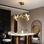 Modern Brass Led Chandelier With Ring Crystal Shades
