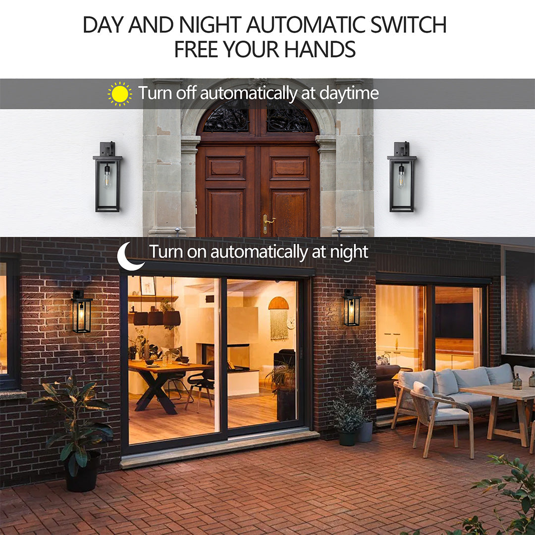 Aurelia Outdoor Lantern Wall Sconce – Waterproof Iron & Glass Courtyard Light