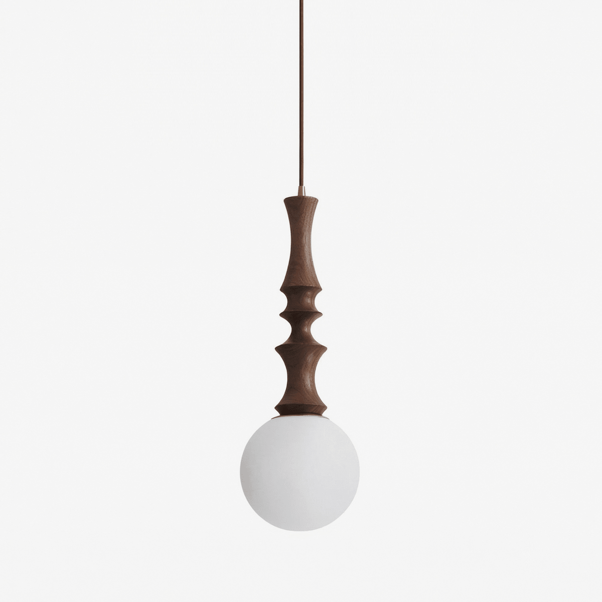 Eryndor Globe Pendant Light – Hand-Carved Wood & Opal Glass