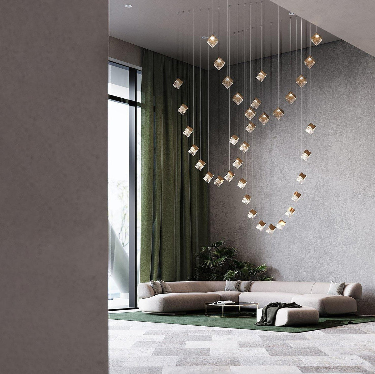 Cubic Luster Cascade Chandelier – Modern Geometric Crystal Pendant Light