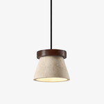 Travertine Cone Pendant Light with Wooden Ring Accent