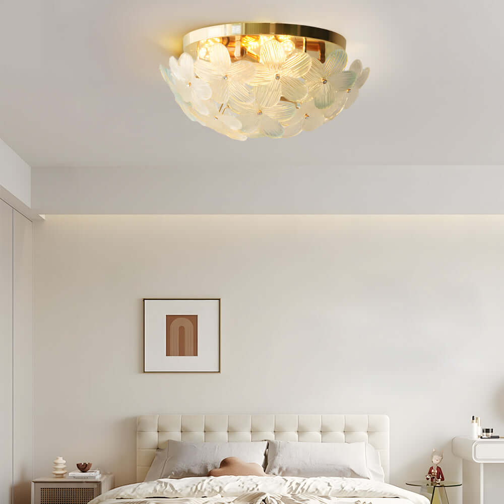 French Petal Glass Semi Flush Mount Ceiling Light in Pastel Hues