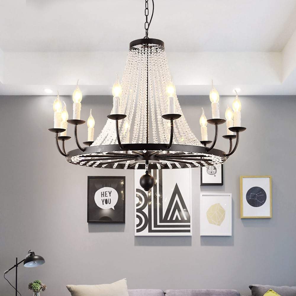 Empire Wagon Wheel Chandelier 8 10 12 Candle Lights 20 Adjustable Chain Crystal Accents