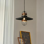 Industrial Vintage Pendant Light with Walnut Accents, Adjustable Hanging Chain