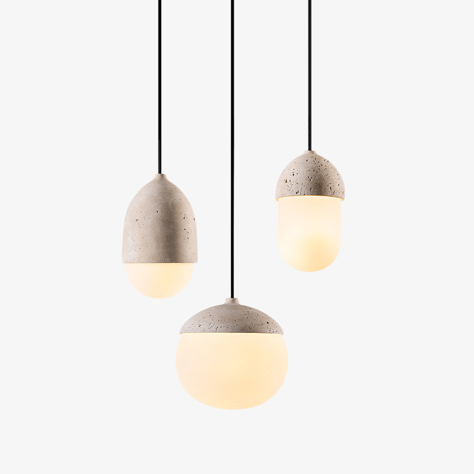 Terra Orb Cluster Pendant Light – Natural Travertine & Glass Trio