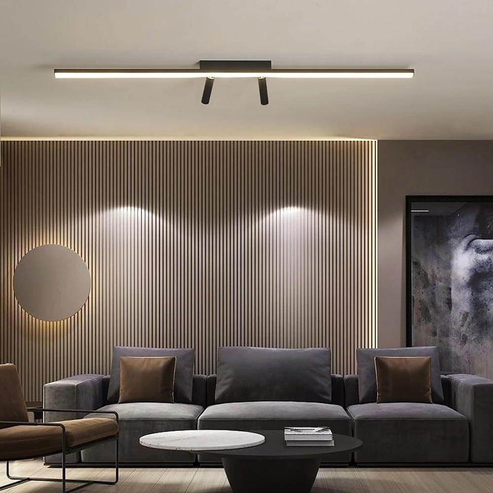Unique 2 Spotlights Black Linear Semi Flush Mount Ceiling Led Light