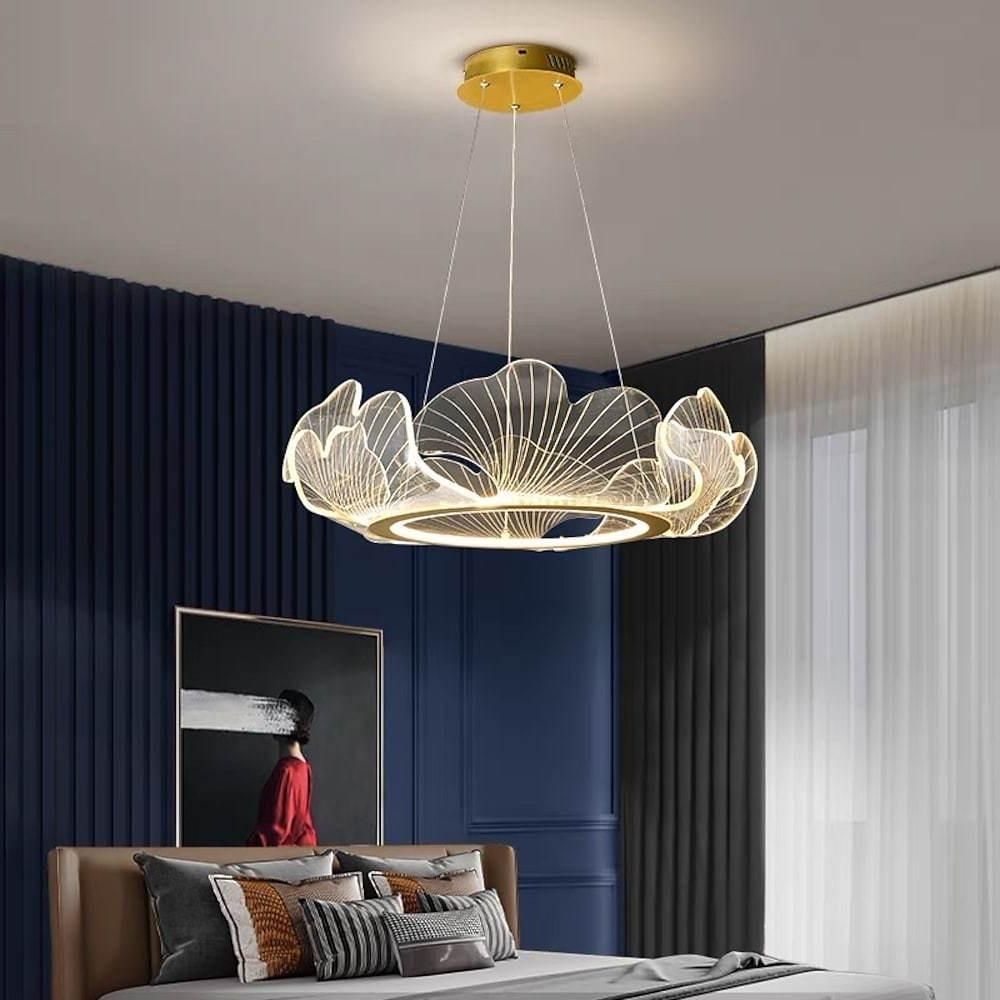 Sea Inspired Elegant Wave Round Acrylic Chandelier With Gold Finish 33Inch Wide Led Ceiling Light