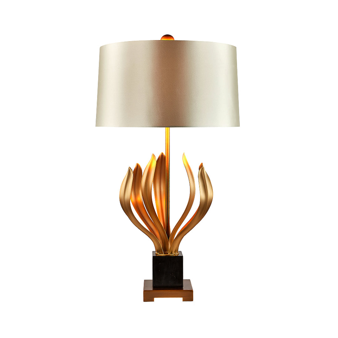 Vintage Gold Metal Table Lamp with Champagne Fabric Shade for Bedroom