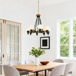 Artisan Eight-Light Globe Chandelier in Black and Clear Glass