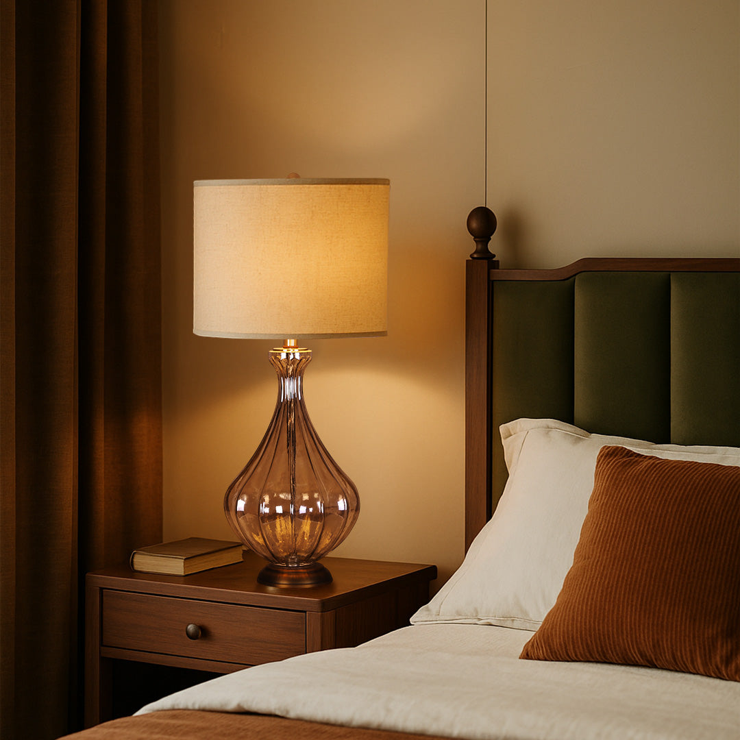 Sculptural Glass Table Lamp with Linen Shade for Refined Interiors