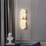Japanese Retro Marble LED Wall Sconce in Copper Finish