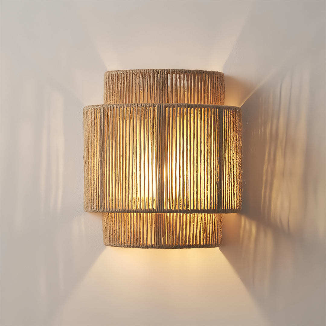Wabi-Sabi Wall Sconce with Natural Hemp Rope Accent