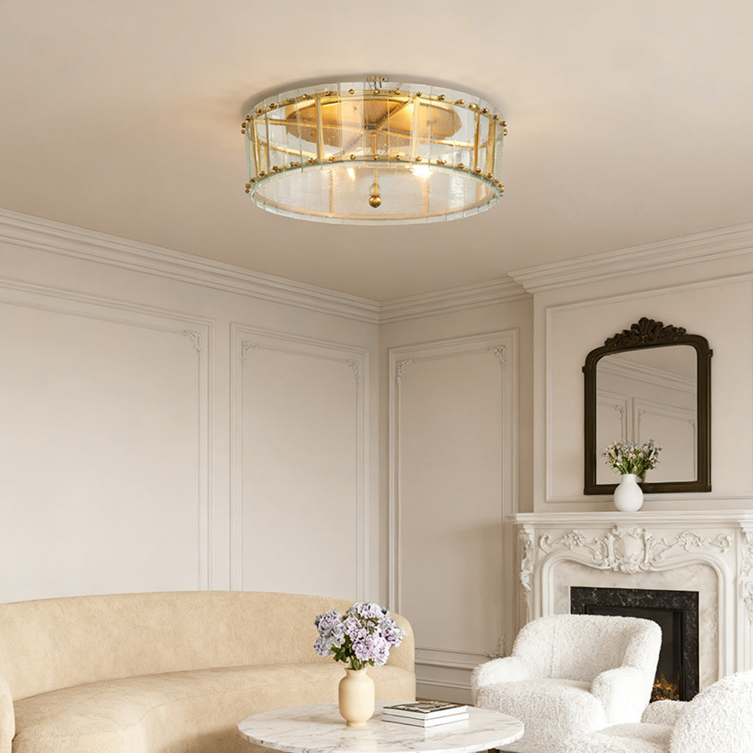 Lumière Flush Ceiling Light in Gold and Glass