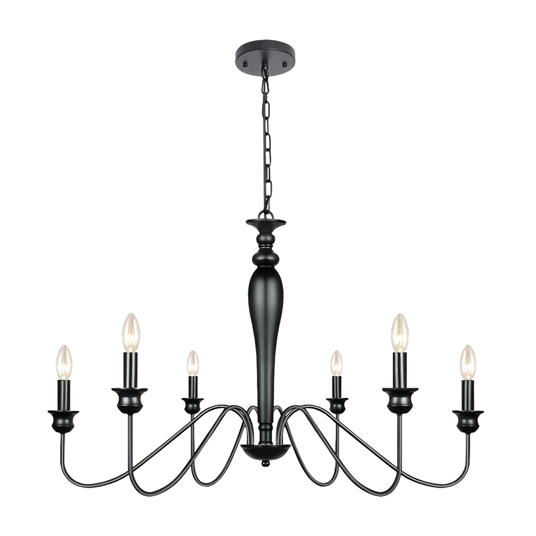 Black Candle Chandelier with Adjustable Chain Ceiling Light