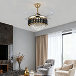Luxury Black Ceiling Fan with Crystal Light and Transparent Blades