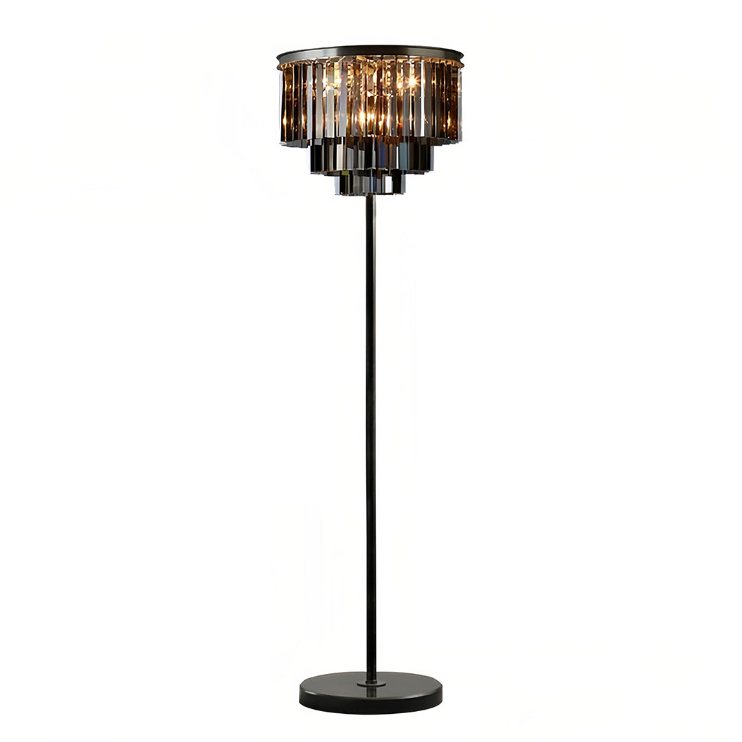 Crystal Floor Lamp with Black Iron Base – American Glamorous Standing Light