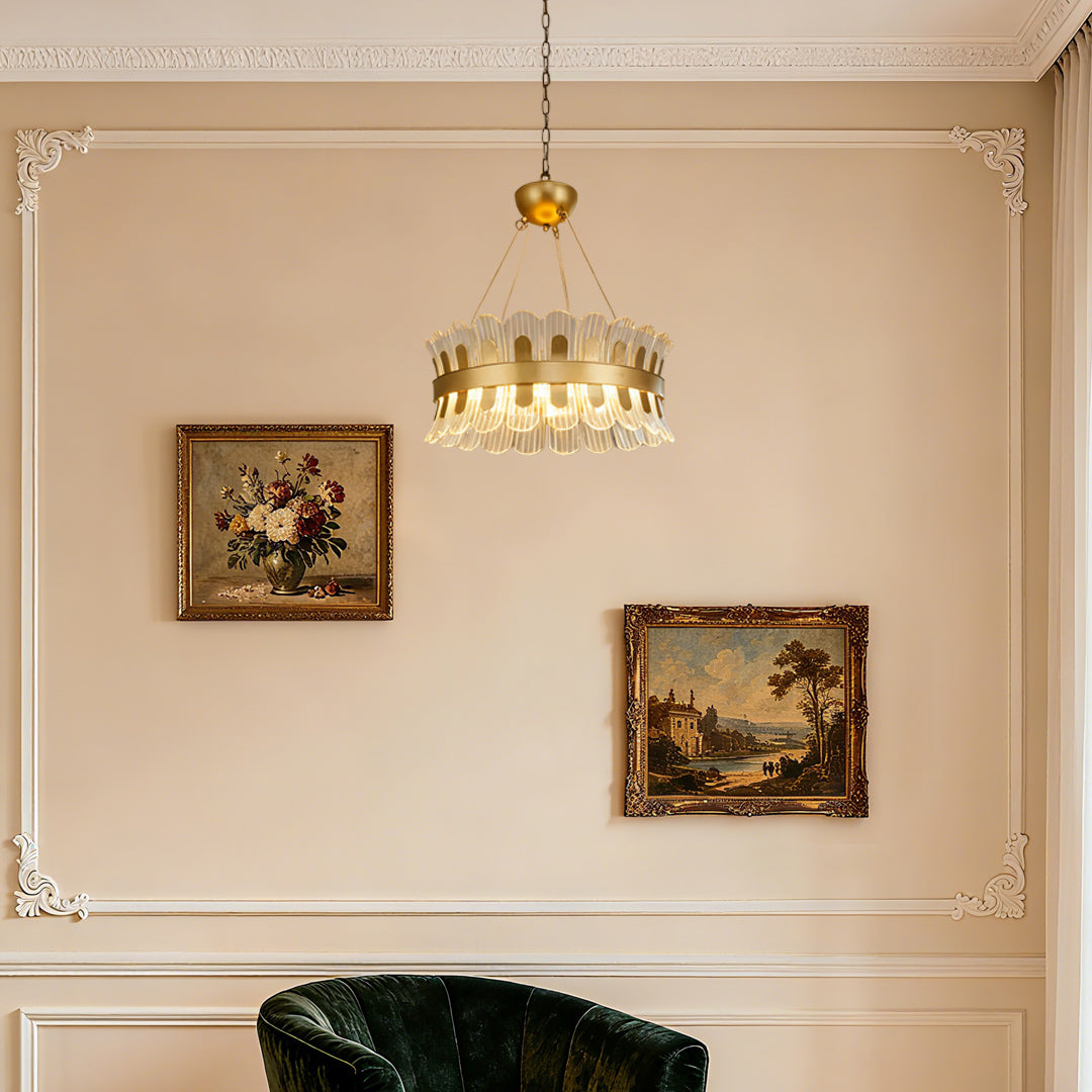 Luxury Gold LED Chandelier Round Modern Adjustable Ceiling Light