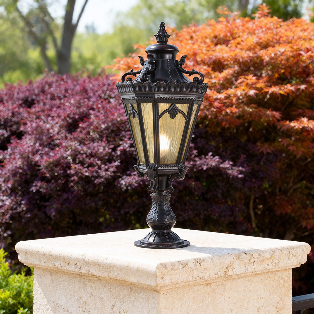 Black Aluminum Outdoor Column Light with Clear Glass Shade