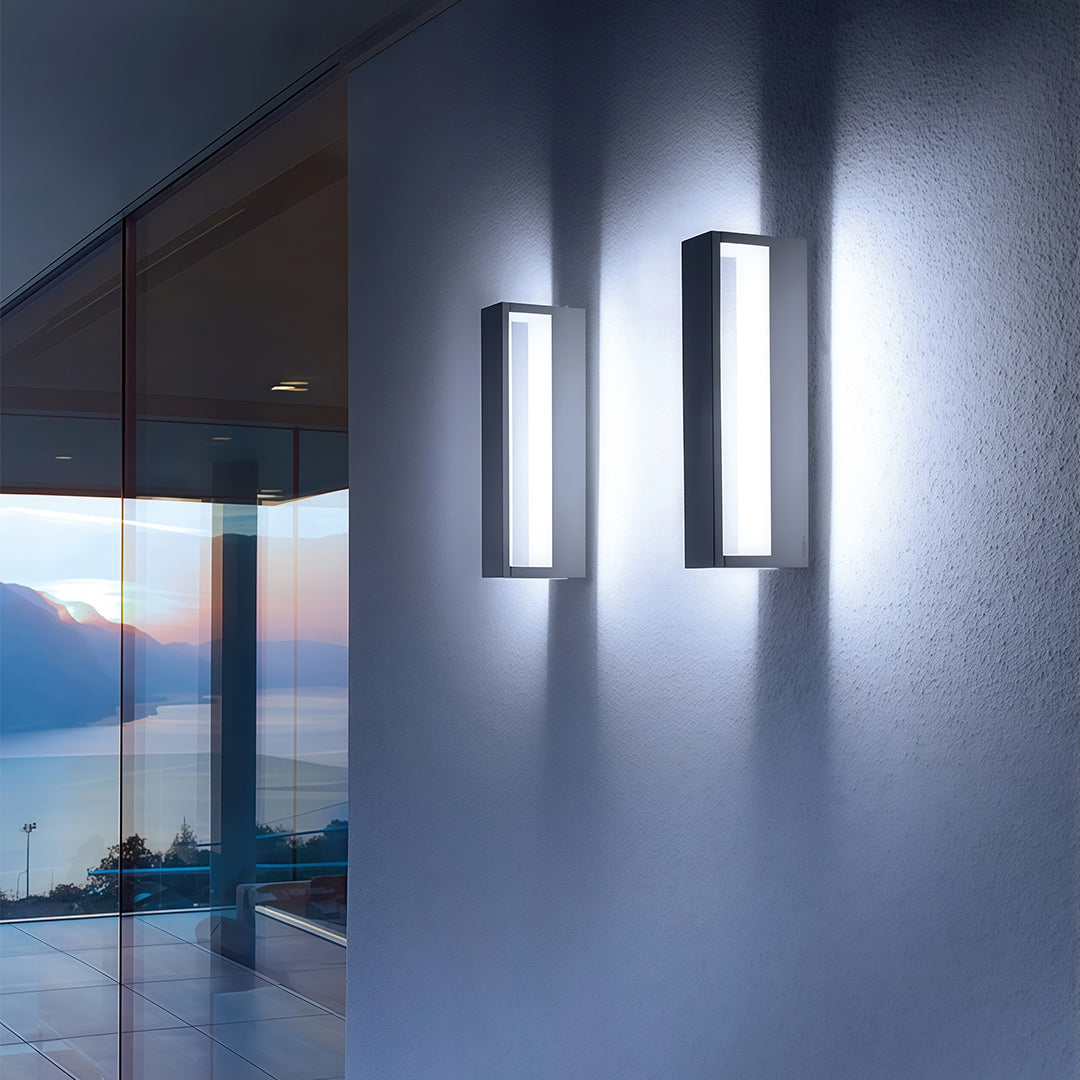 Modern Outdoor Wall Sconce in Matte Black Stainless Steel with Warm LED Light