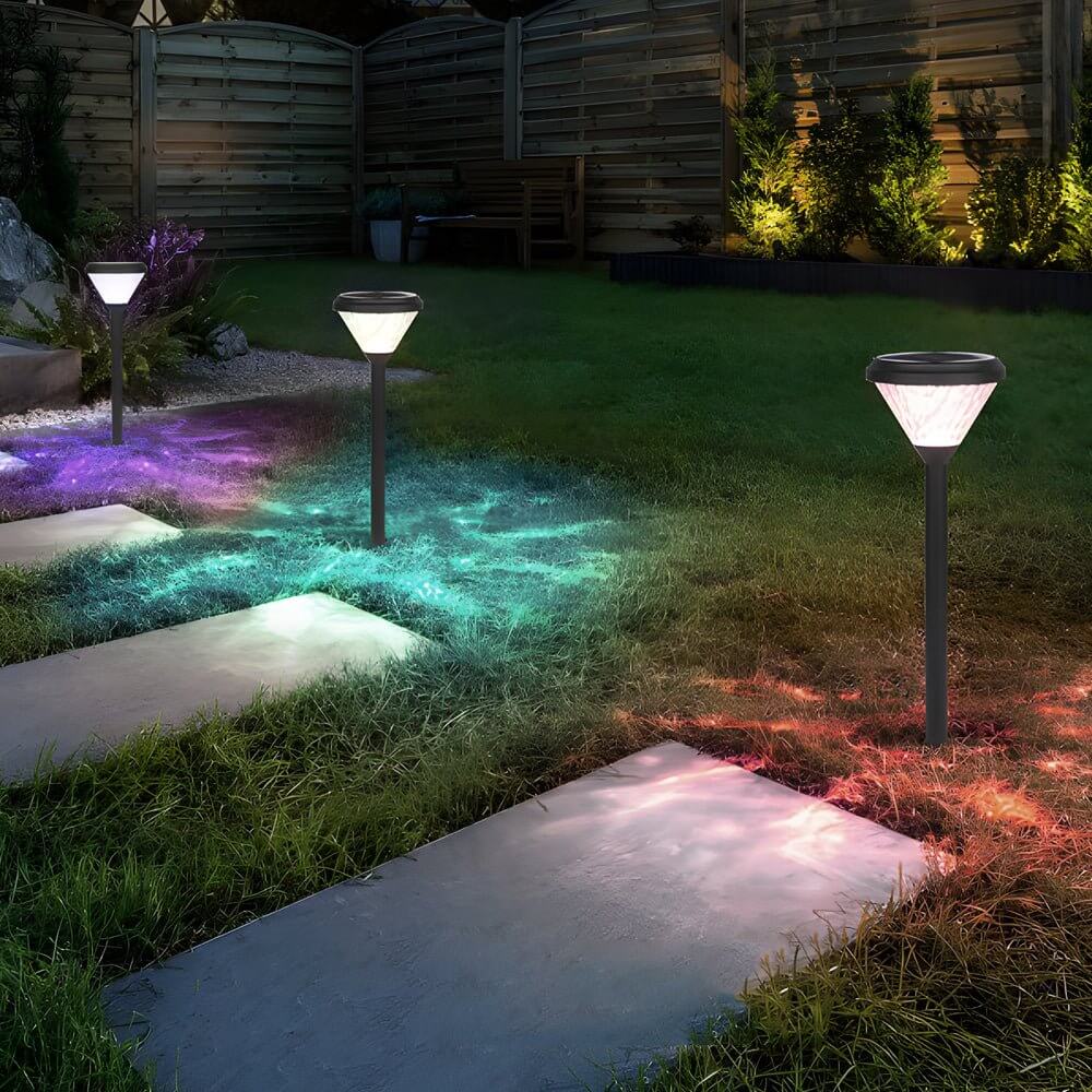 Lumen Glow Solar Path Light – Black Aluminum with Water Ripple Shade