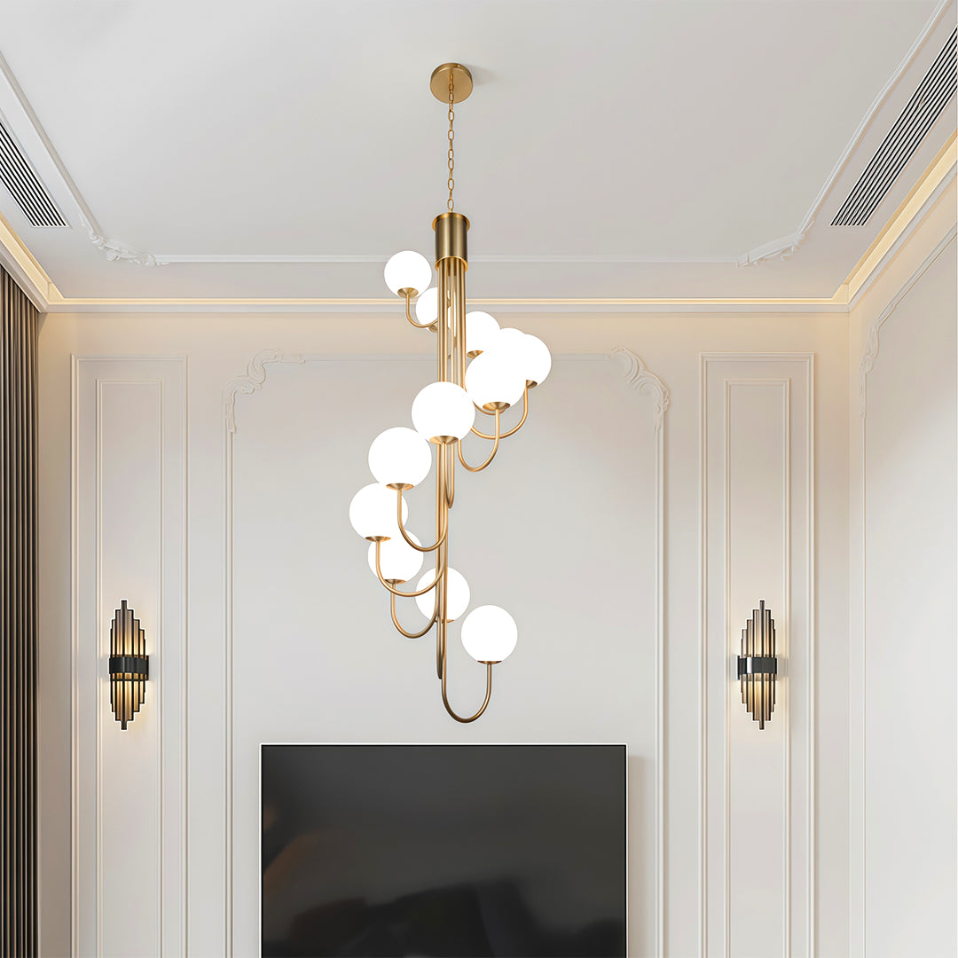French Elegance Spiral Globe Chandelier in Gold or Black, 8 or 12 Lights