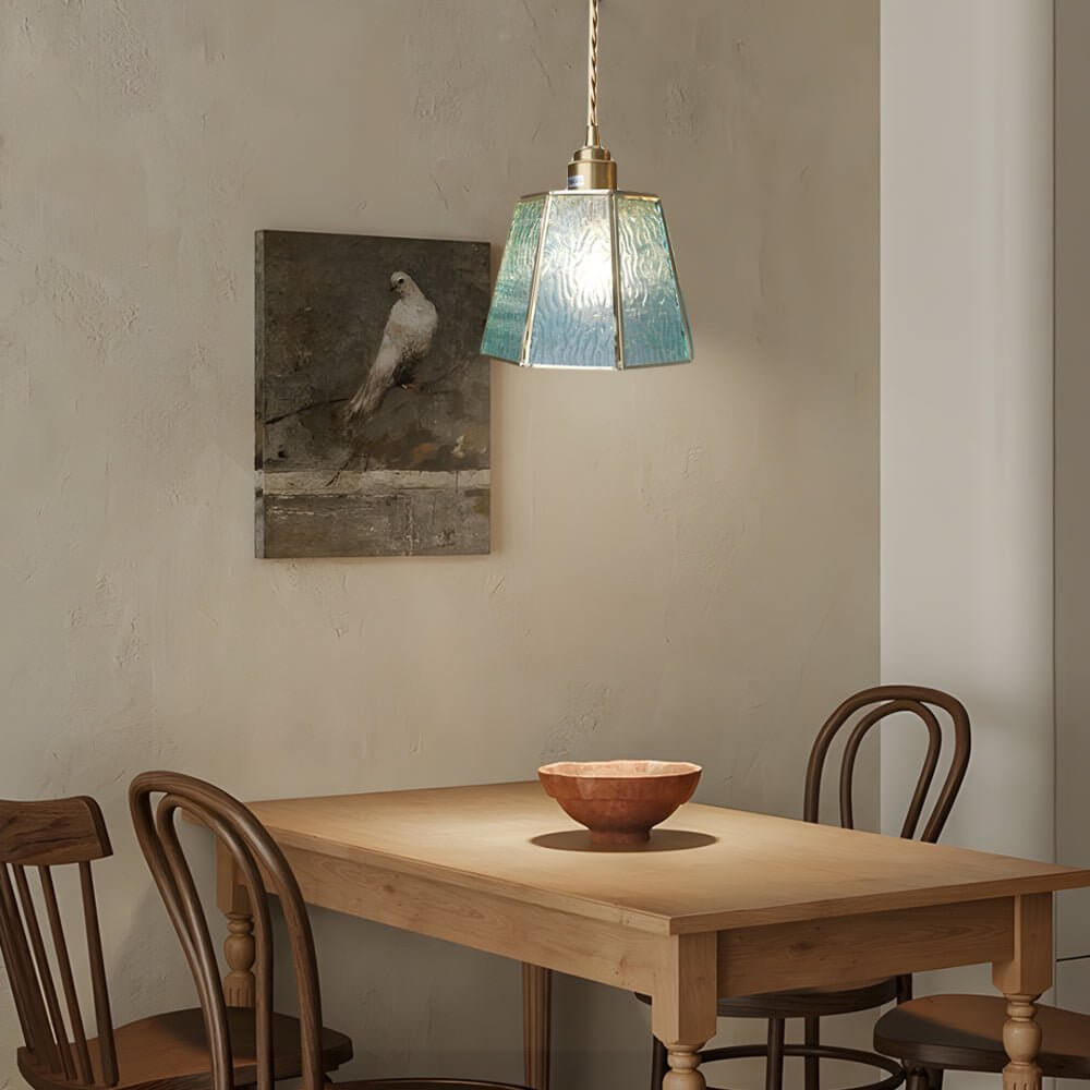 Brass and Glass Polygonal LED Pendant Light, Adjustable Nordic Chandelier