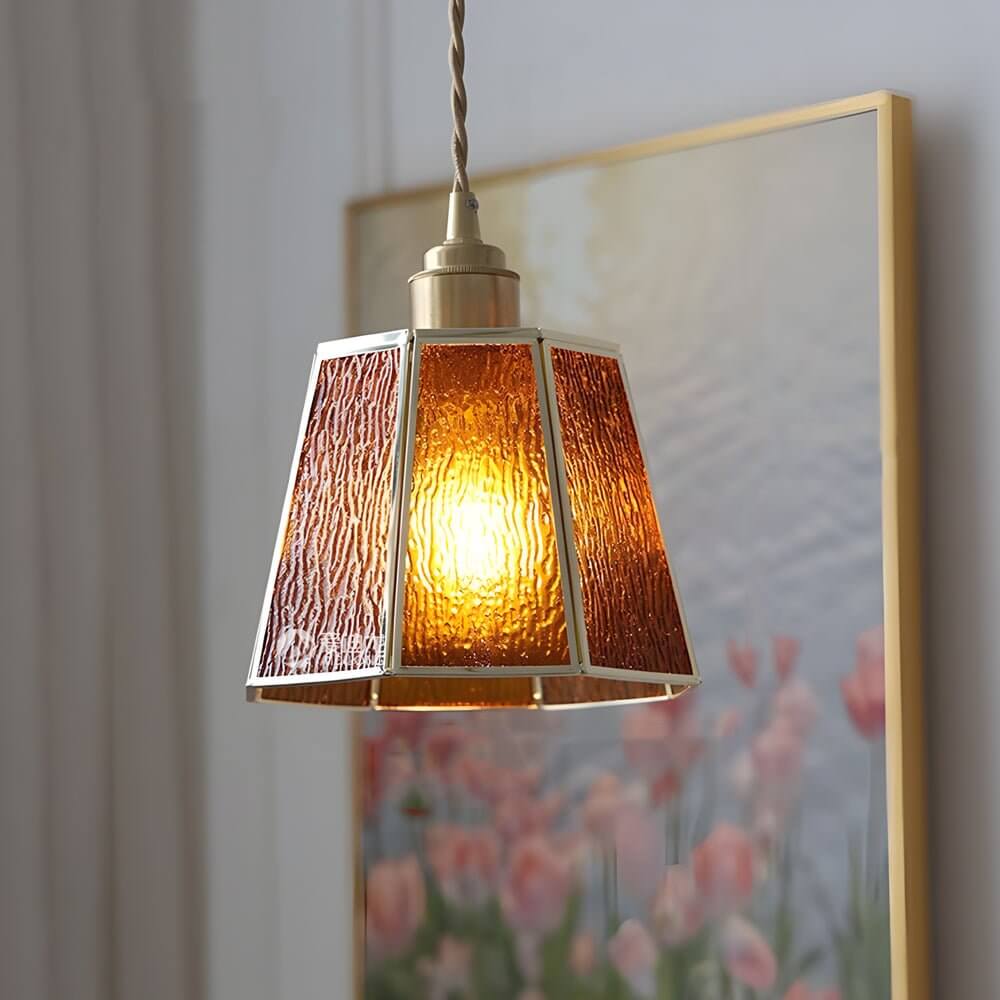 Brass and Glass Polygonal LED Pendant Light, Adjustable Nordic Chandelier