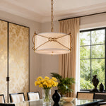 Lumina White Drum Pendant Light with Polished Gold Accents