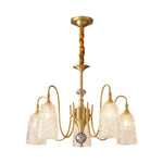 Solid Brass Vintage Chandelier with Clear Glass Shades for Dining Room and Living Room