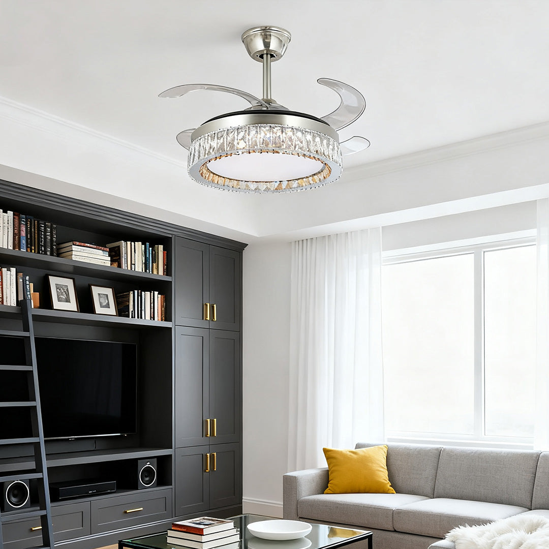 Lumière Crystal Ceiling Fan with Dimmable LED Light in Nickel