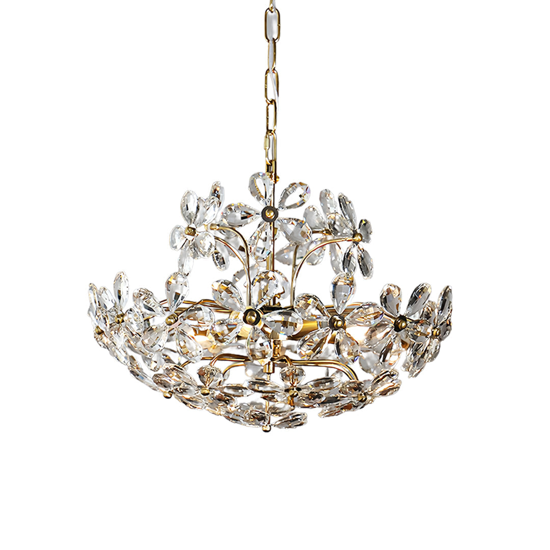 Crystal Flower Chandelier Vintage French Country Ceiling Light with Brass Finish