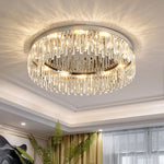 Lumina Crystal Flush Mount Ceiling Light – Modern Round Stainless Steel Fixture