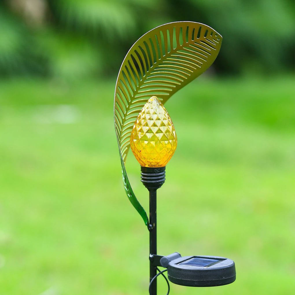 Curled Leaf Solar LED Lawn Light – Modern Black Metal Outdoor Garden Lamp