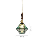Diamond Glass Pendant Light with Brass and Wood Accents